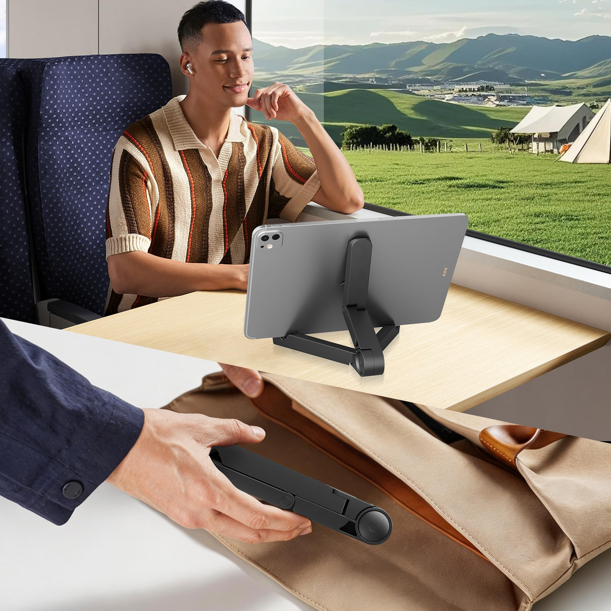 Folding Tablet Stand with Adjustable Desktop Design for Tablets Phones and E Readers