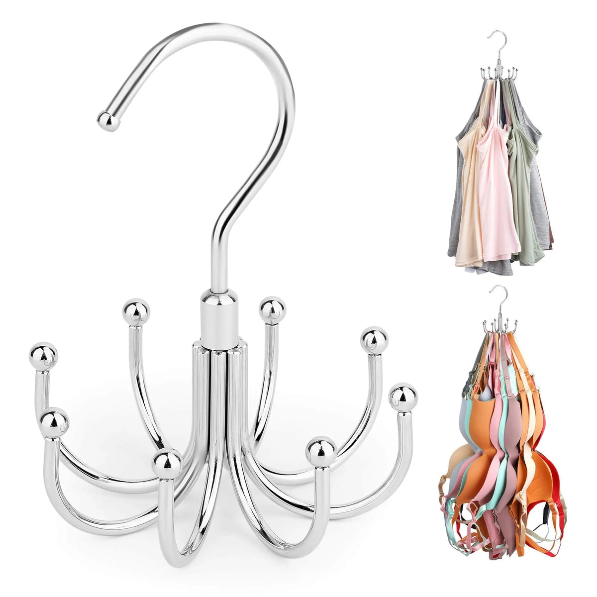 Rotatable Bra Organizer Hanger with 24 Hook Storage for Closet