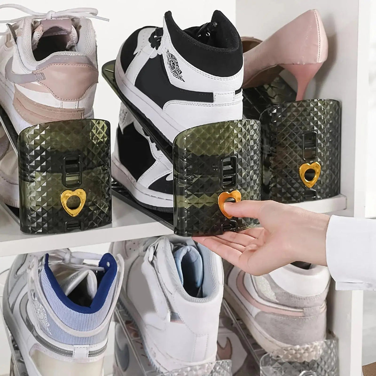 Shoe Slots Organizer with 3 Level Adjustable Height Double Layer Holders for Closet Storage