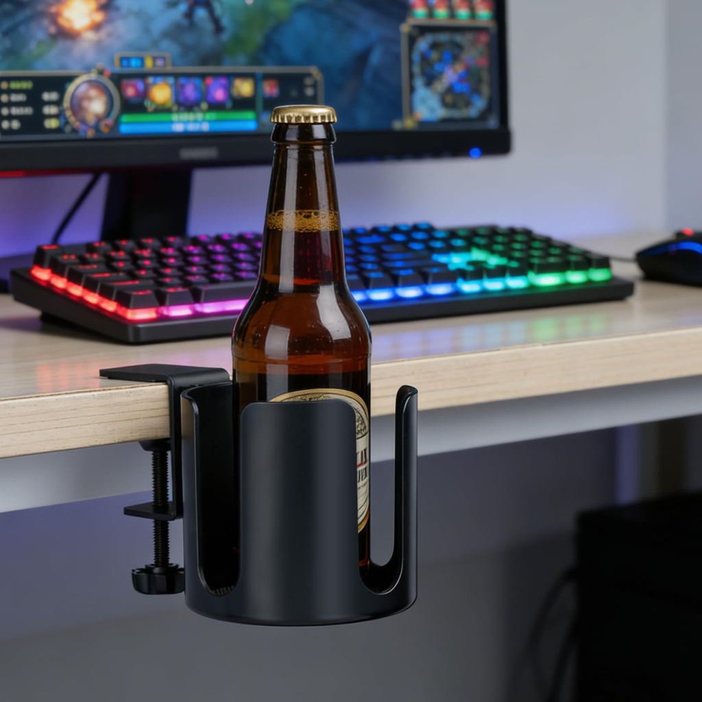 Under Desk Cup Holder with 180 Degree Rotating Plastic Clip Design for Coffee Mugs and Water Bottles