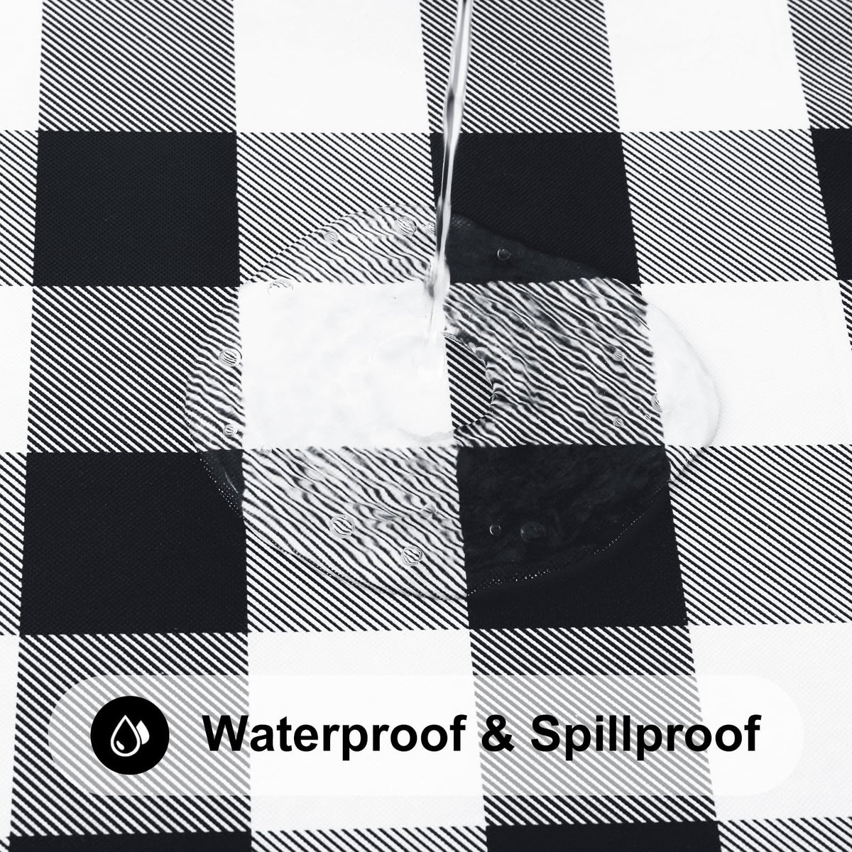 Elastic Fitted Round Vinyl Tablecloth Waterproof Table Cover for Dining Table Party Camping Use