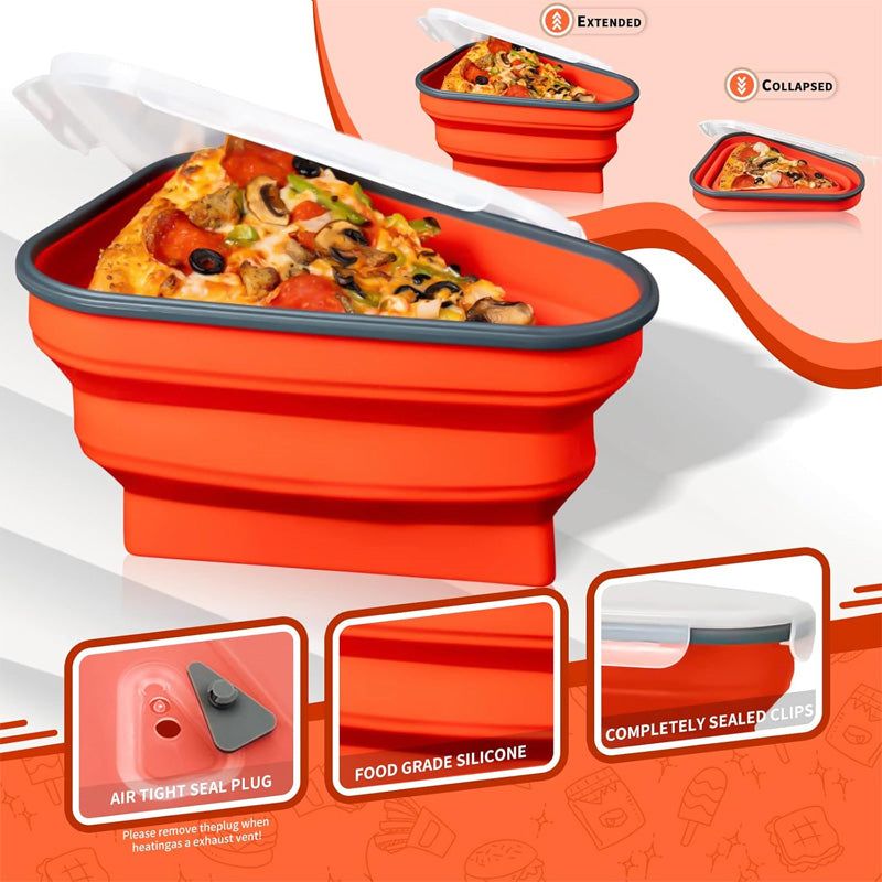 Silicone Pizza Storage Container with Collapsible Design and Microwavable Serving Trays for Leftover Storage
