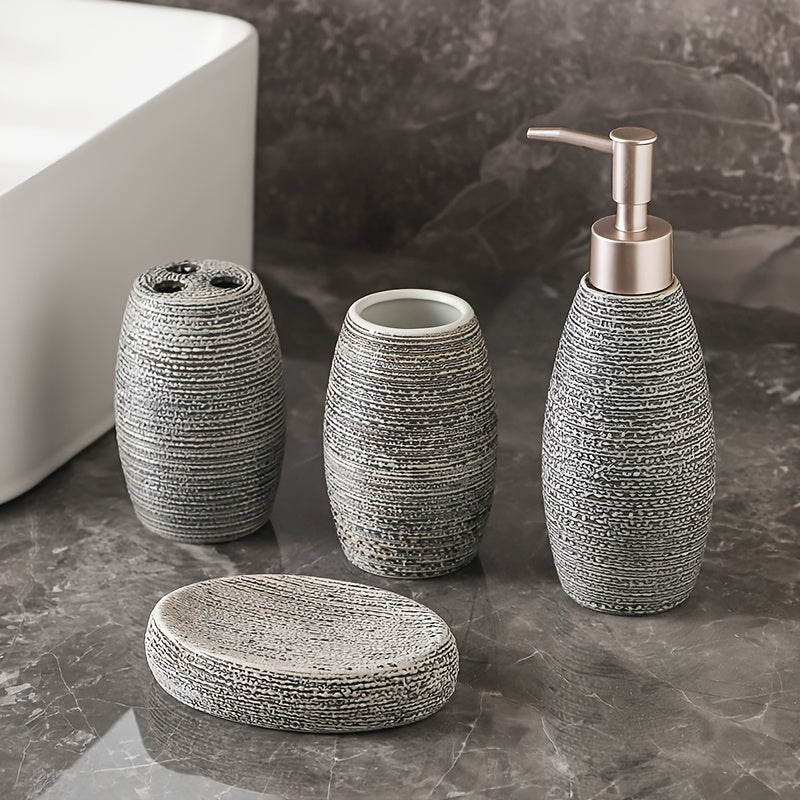 Retro Ceramic Bathroom Accessory Set with Soap Dispenser, Toothbrush Holder, Cup, and Soap Dish