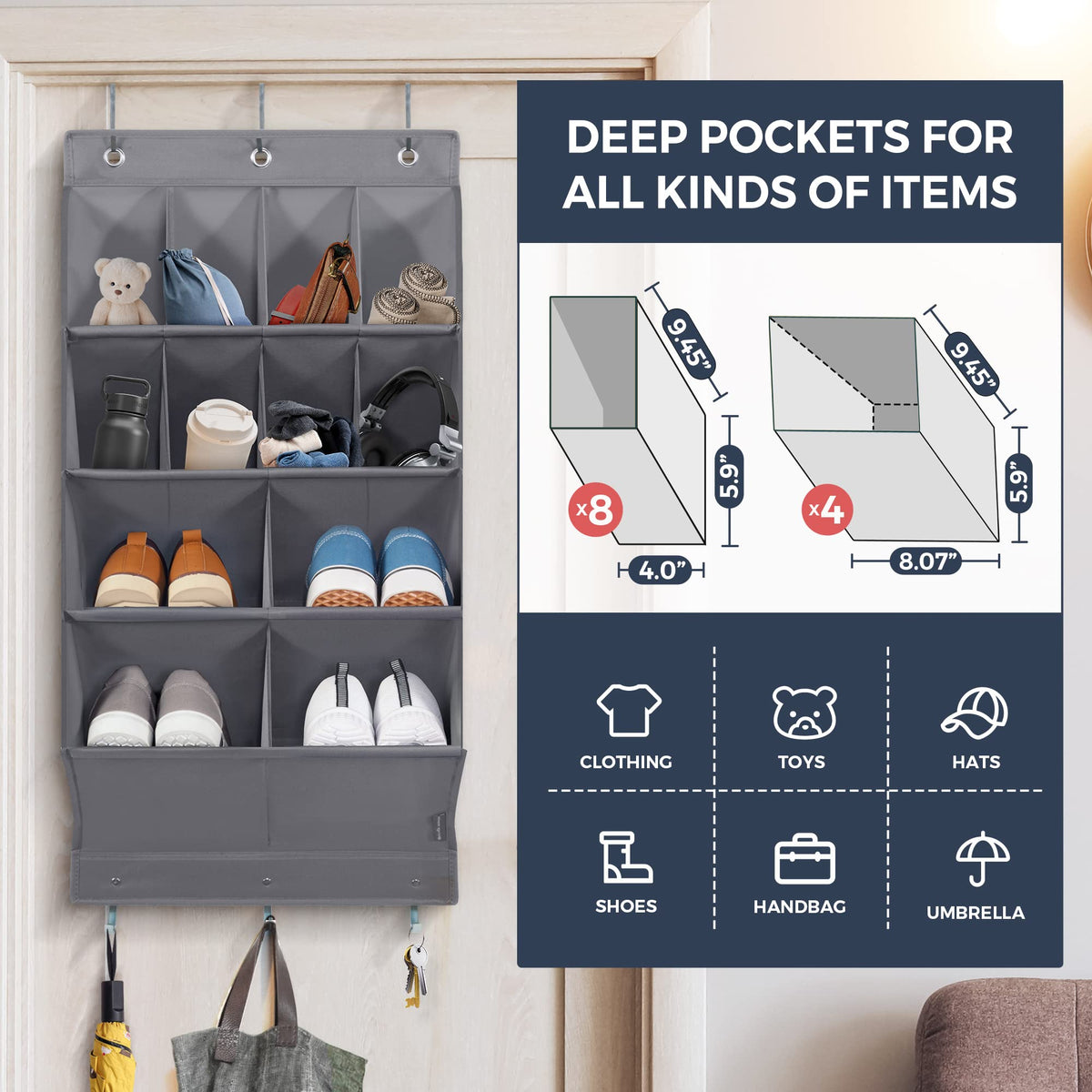 Over Door Shoes Organizer with Multi Pockets