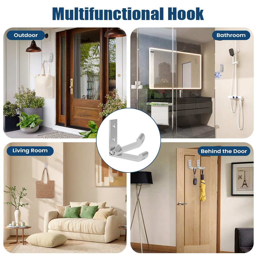 5 Pcs Folding Wall Hooks Set with Aluminum Alloy Wall Mount Design for Coats Towels Clothes and Headphones