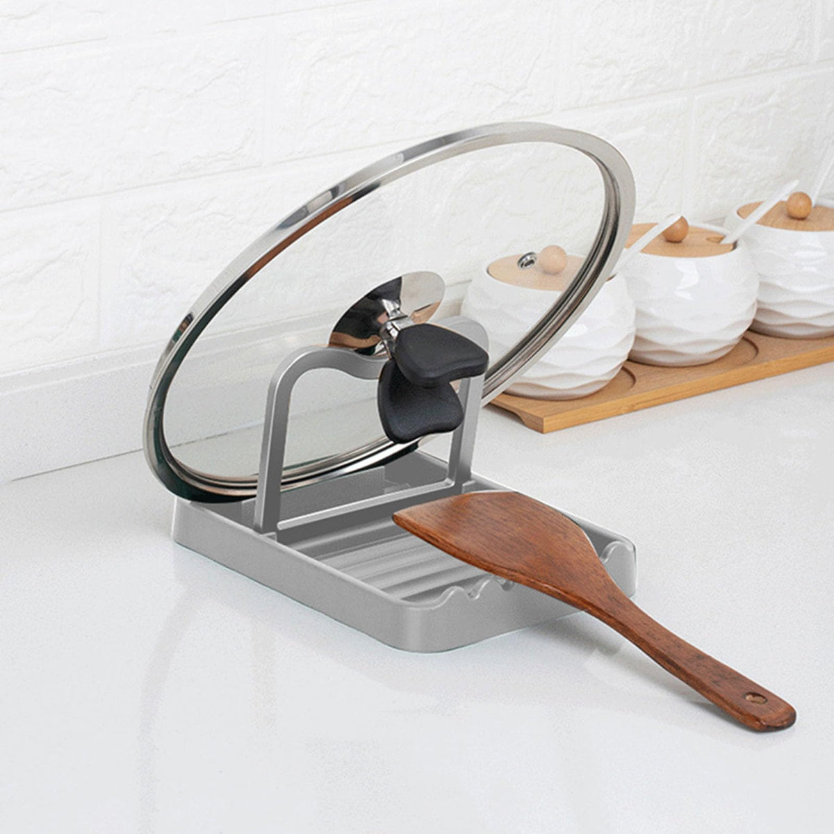 Foldable Pot Lid Holder and Spoon Rest for Kitchen Counter