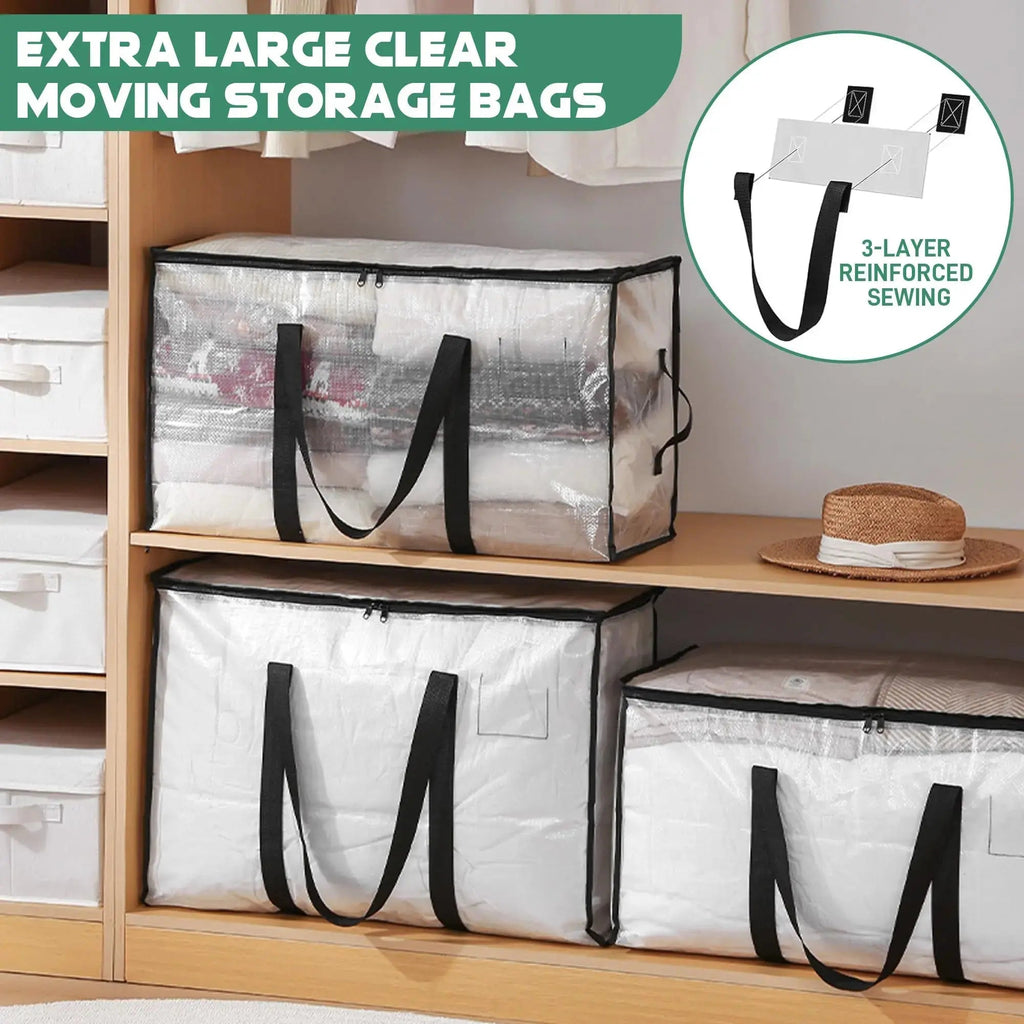 Transparent Large Capacity Quilted Storage Bag with Double Zipper for Closet Clothing
