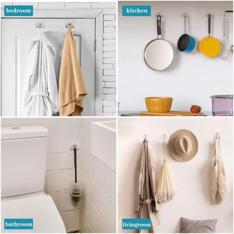 10Pcs Transparent Self Adhesive Wall Hooks for Kitchen Bathroom