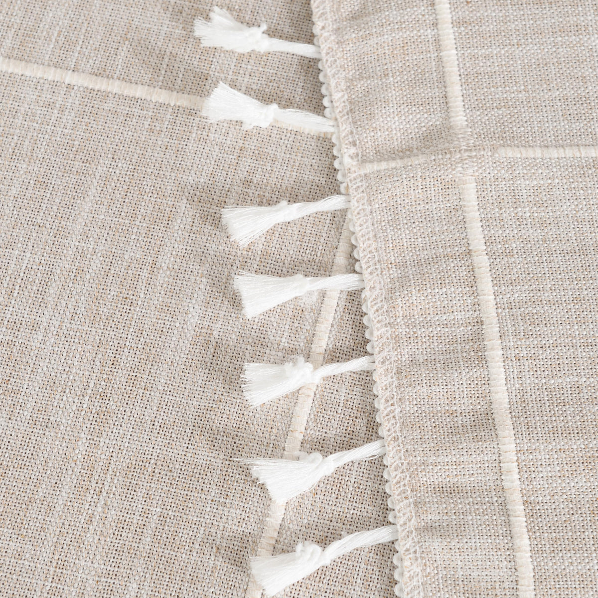 Square Tablecloth Cotton Linen Waterproof Farmhouse Cover with Tassel Edges for Kitchen and Dining Tables