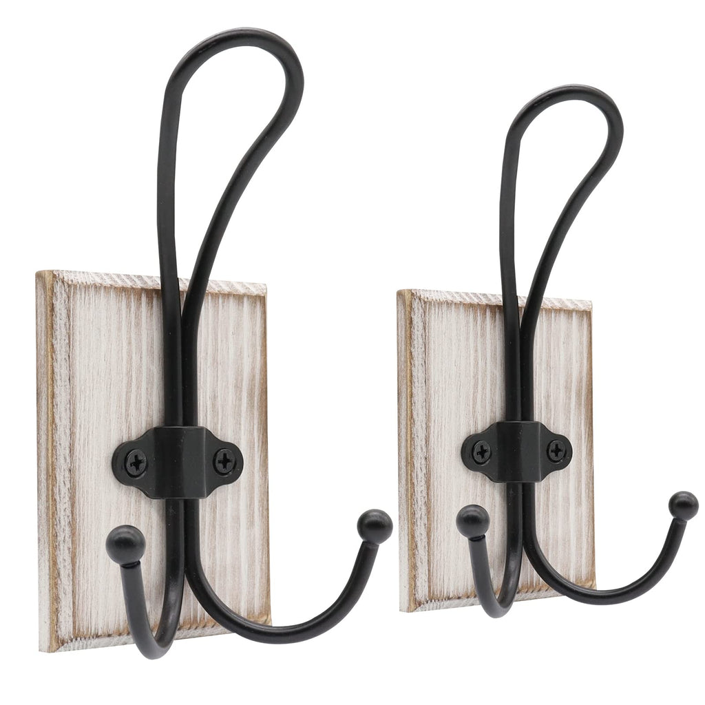 2 Pcs Wooden Pine Hook Rack with Self Adhesive Metal Hooks for Bathroom and Entryway Storage