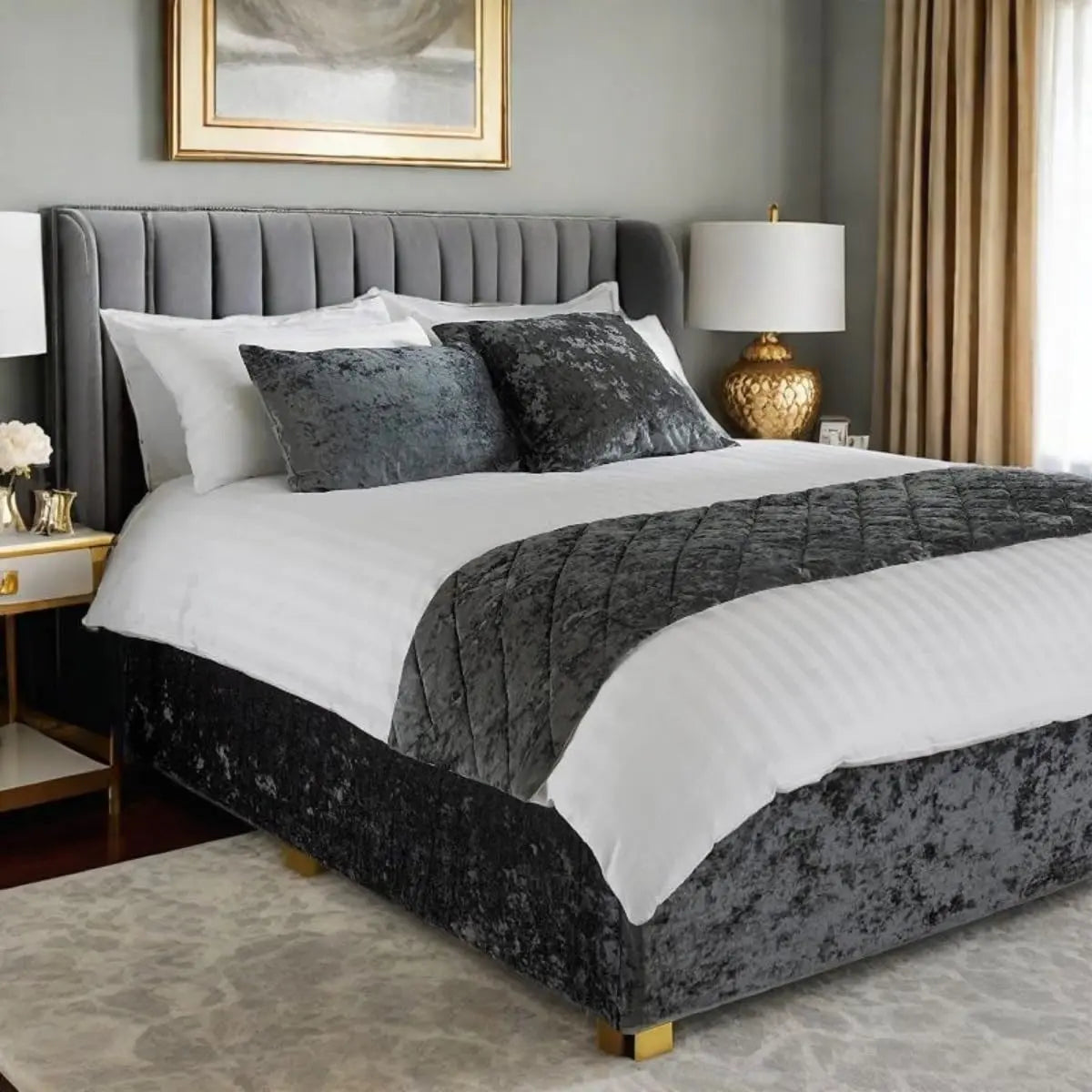 Crushed Velvet Bed Skirt Extra Deep Fully Elasticated Wrap Valance for Divan Frame
