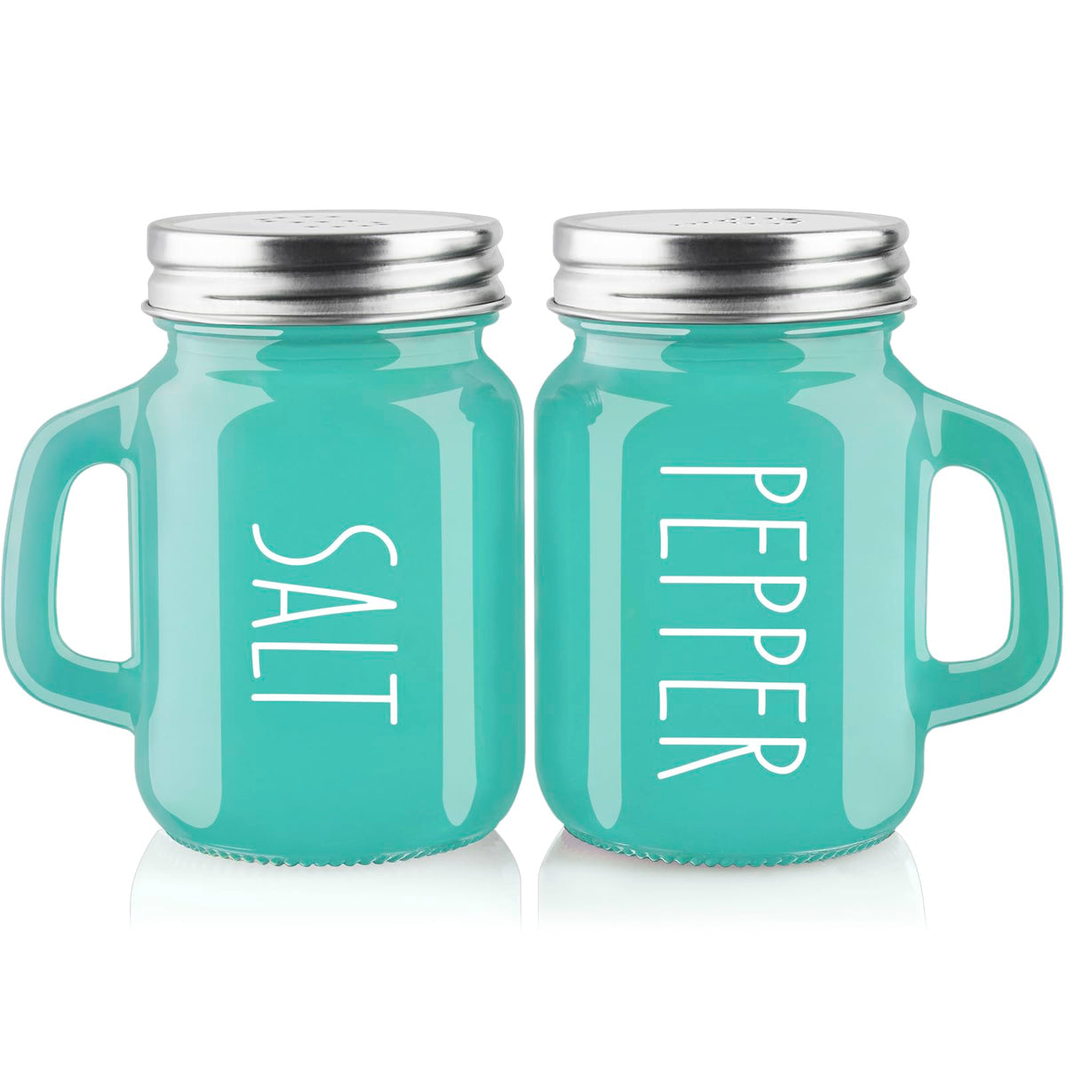 Handled Glass Shaker Set with Stainless Steel Lids for Salt Pepper and Home Table Seasoning