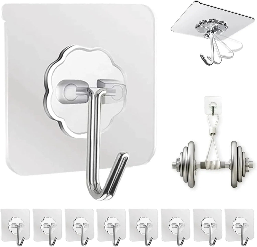 10Pcs Transparent Self Adhesive Wall Hooks for Kitchen Bathroom