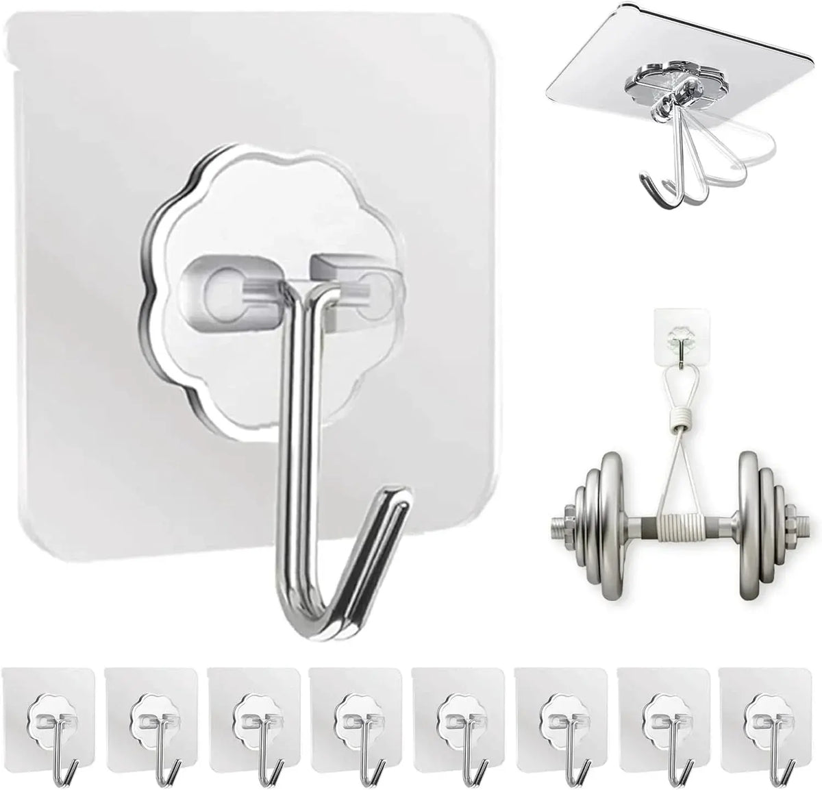 10Pcs Transparent Self Adhesive Wall Hooks for Kitchen Bathroom