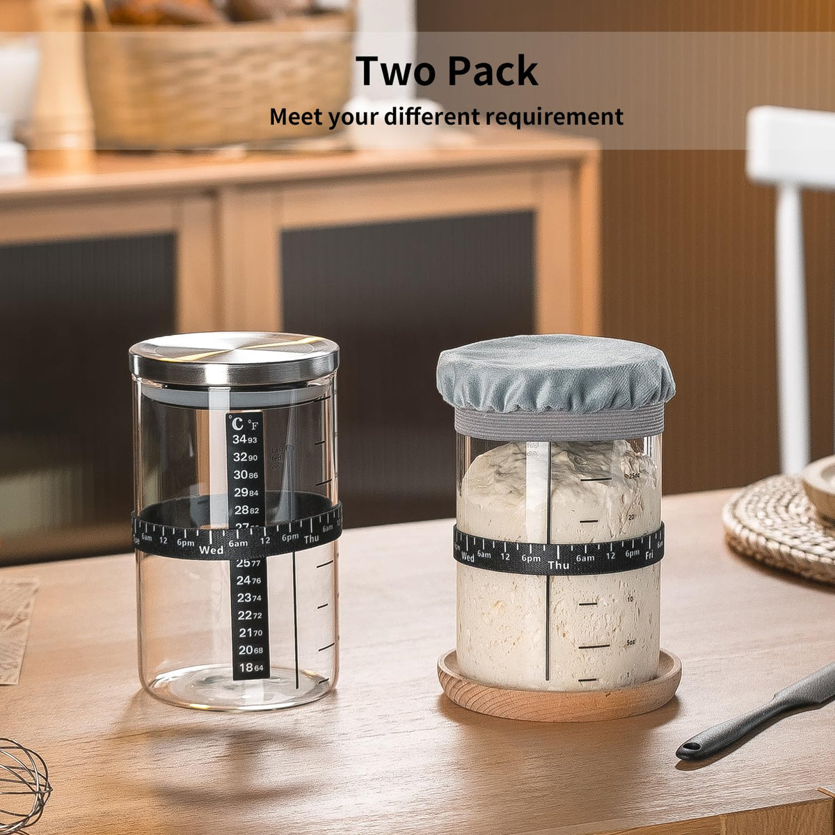 Sourdough Starter Jar 900ml Clear Glass Container with Lid for Fermentation and Bread Baking Use