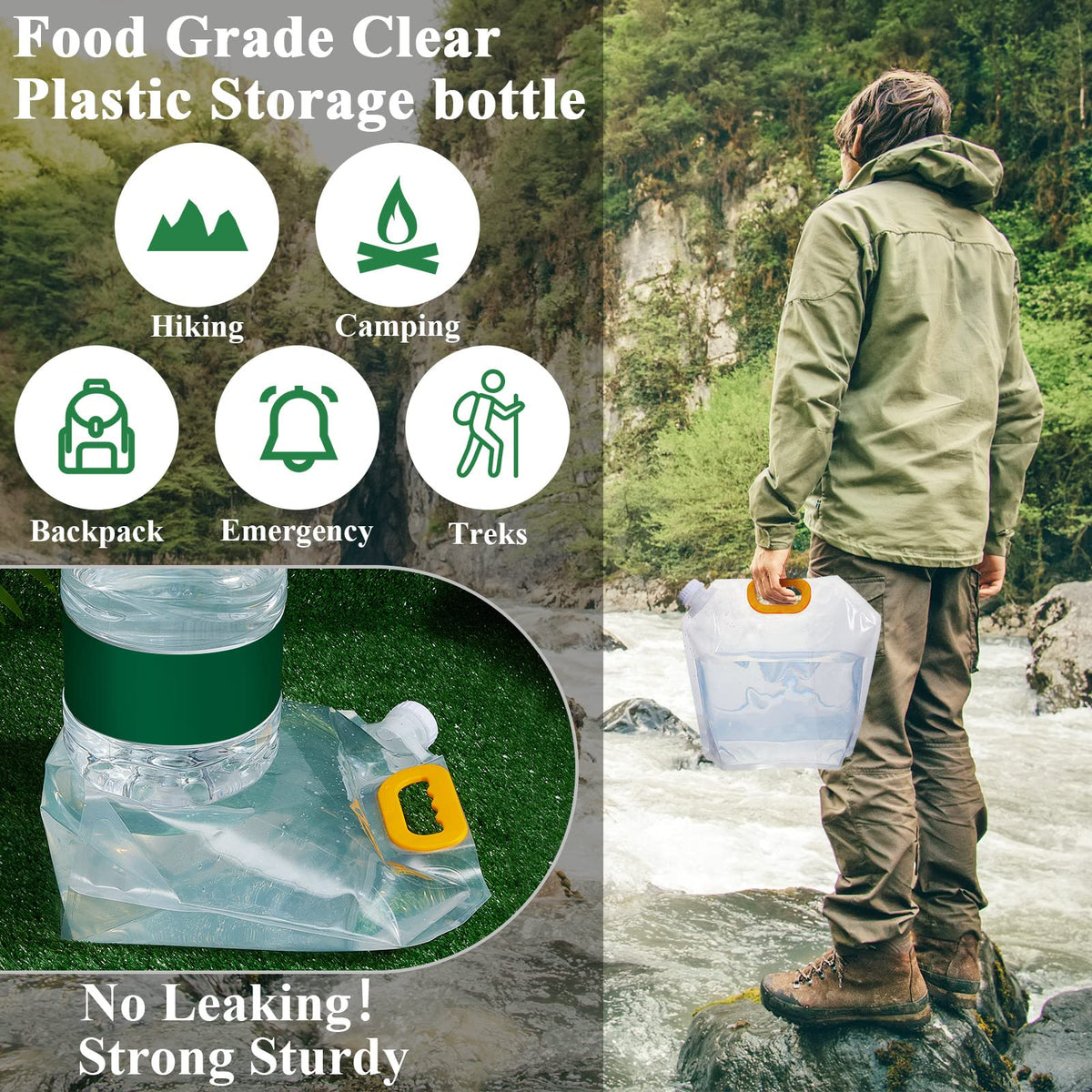 Portable Collapsible Water Storage Bag Leakproof Camping Container