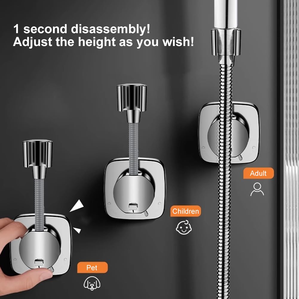 Adjustable Shower Head Holder with 360° No Drill Wall Mount Bracket for Bathroom Use