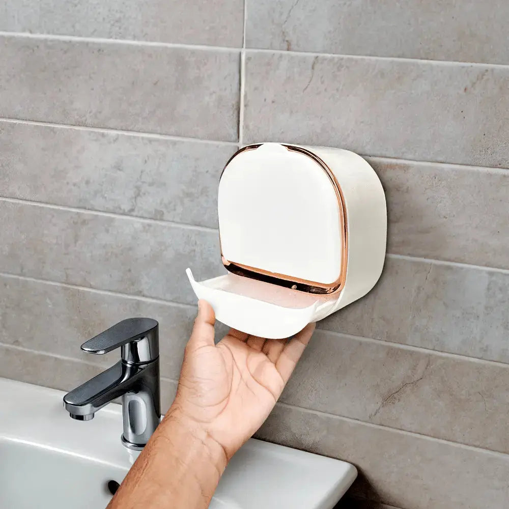 2Pcs Luxury Wall Mounted Soap Holder with Drain Tray and Adhesive Installation for Shower and Bathroom Use