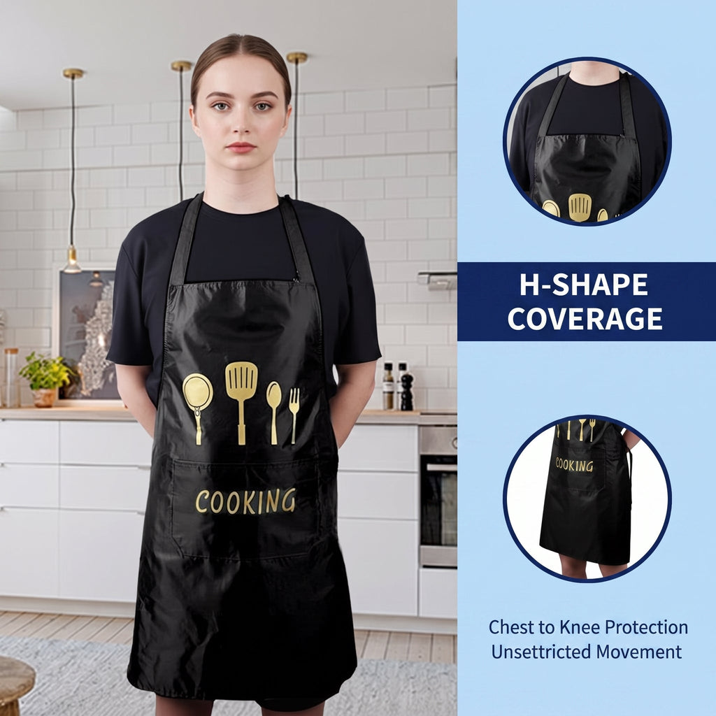 Waterproof Kitchen Apron with Side Towel Pockets for Cooking Dishwashing and Coffee Prep