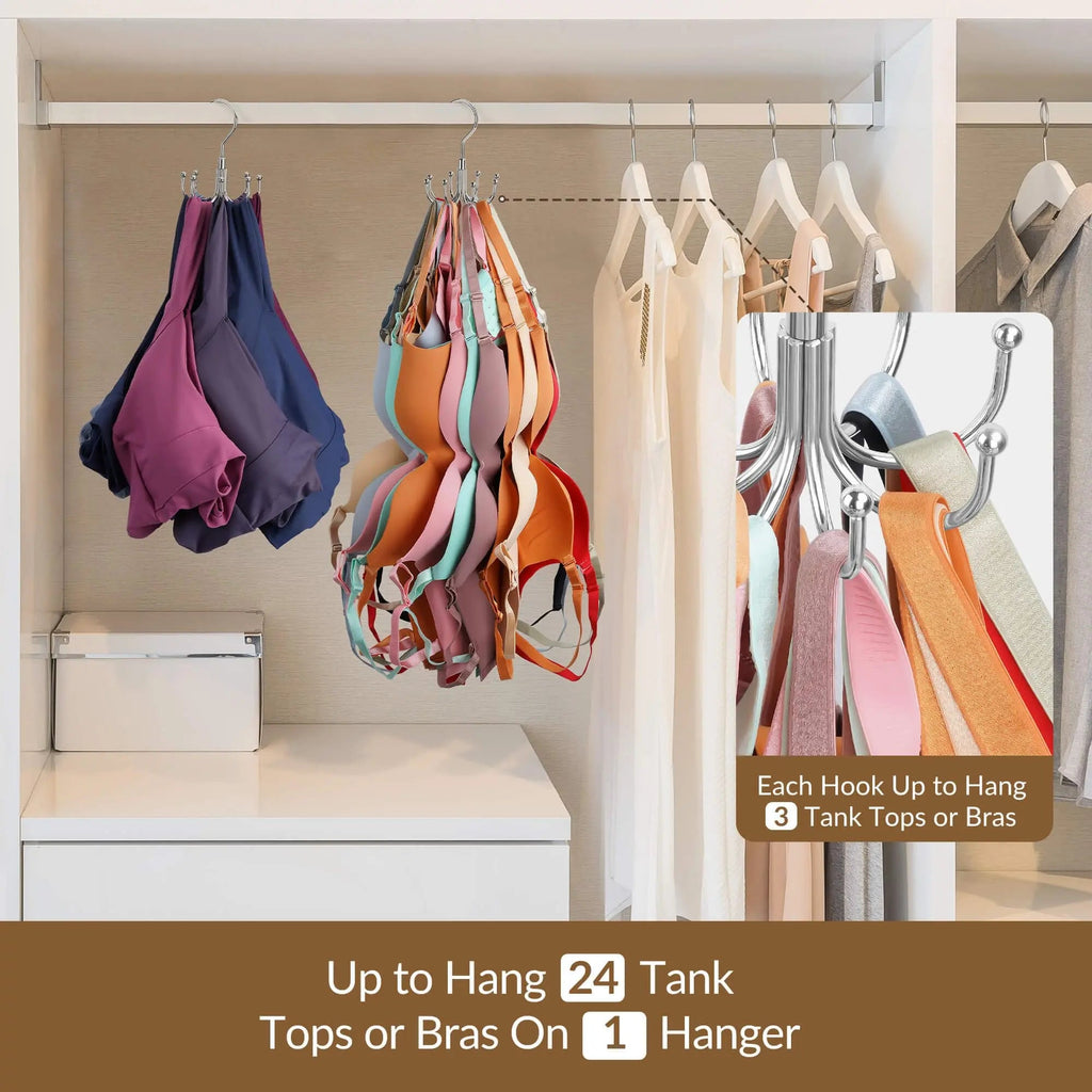 Rotatable Bra Organizer Hanger with 24 Hook Storage for Closet