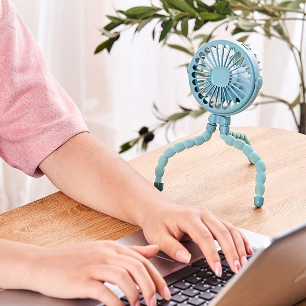 Rechargeable Octopus Mini Fan with Flexible Tripod, LED Night Light and Portable Hands-Free Design