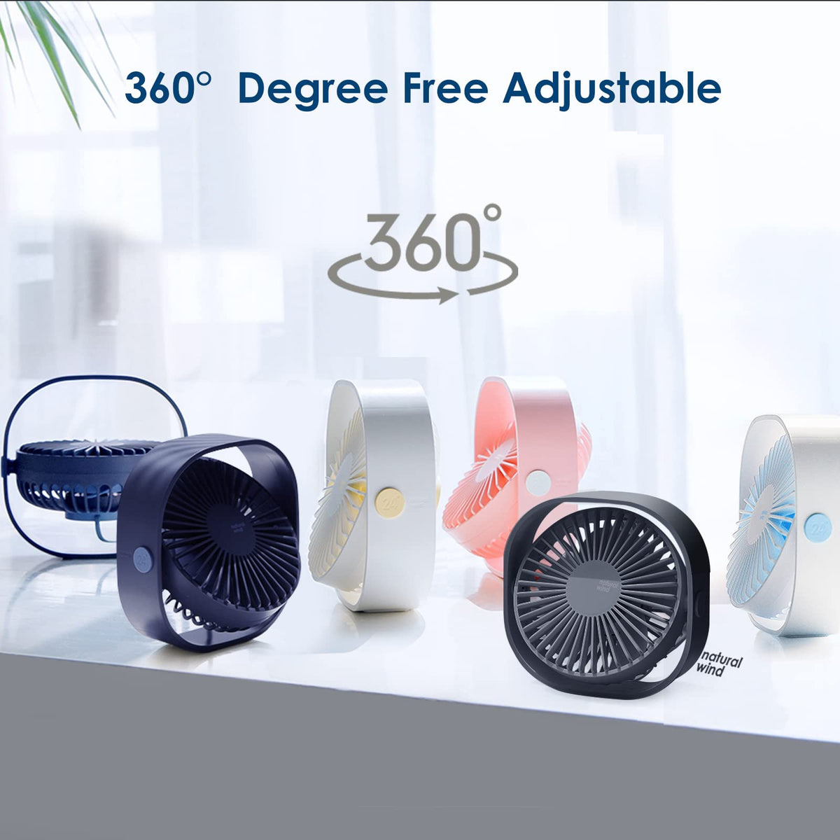 Mini USB Desktop Fan with 3 Speed Control and 360° Adjustable Angle for Office, Home and Travel