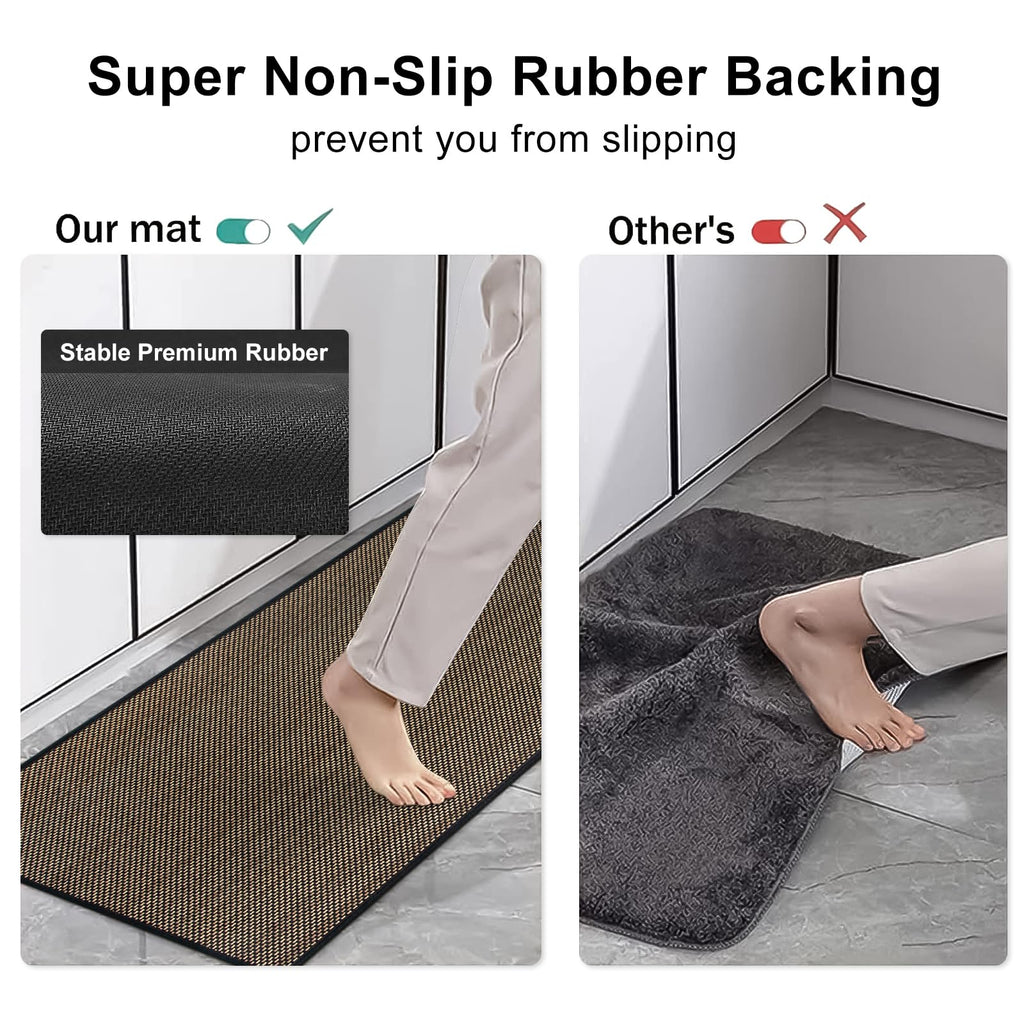 Washable Non-Slip Rubber-Backed Kitchen Rug, Absorbent Floor Mat for Sink Area, Soft Cotton Runner for Indoor Kitchen Use