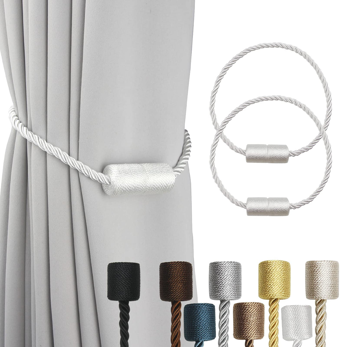 Magnetic Curtain Tiebacks Rope Holdbacks for Window Drapes
