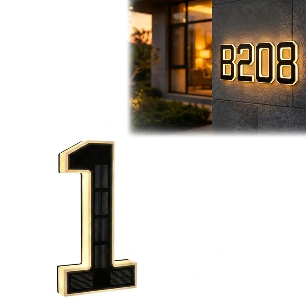 Solar LED Address Plaque with Waterproof Illuminated House Number Design for Outdoor Wall Mounting