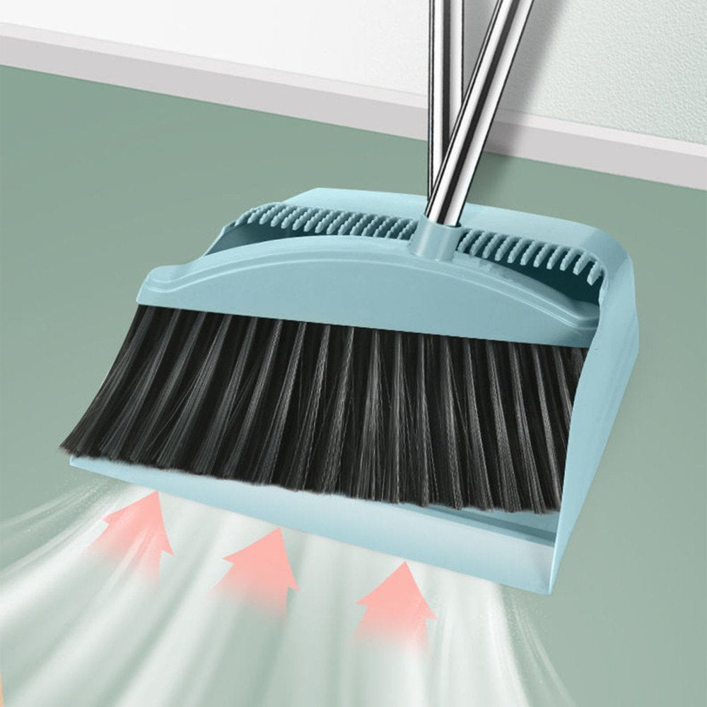 Long Handle Broom and Dustpan Set with Heavy-Duty Bristles for Indoor and Outdoor Cleaning