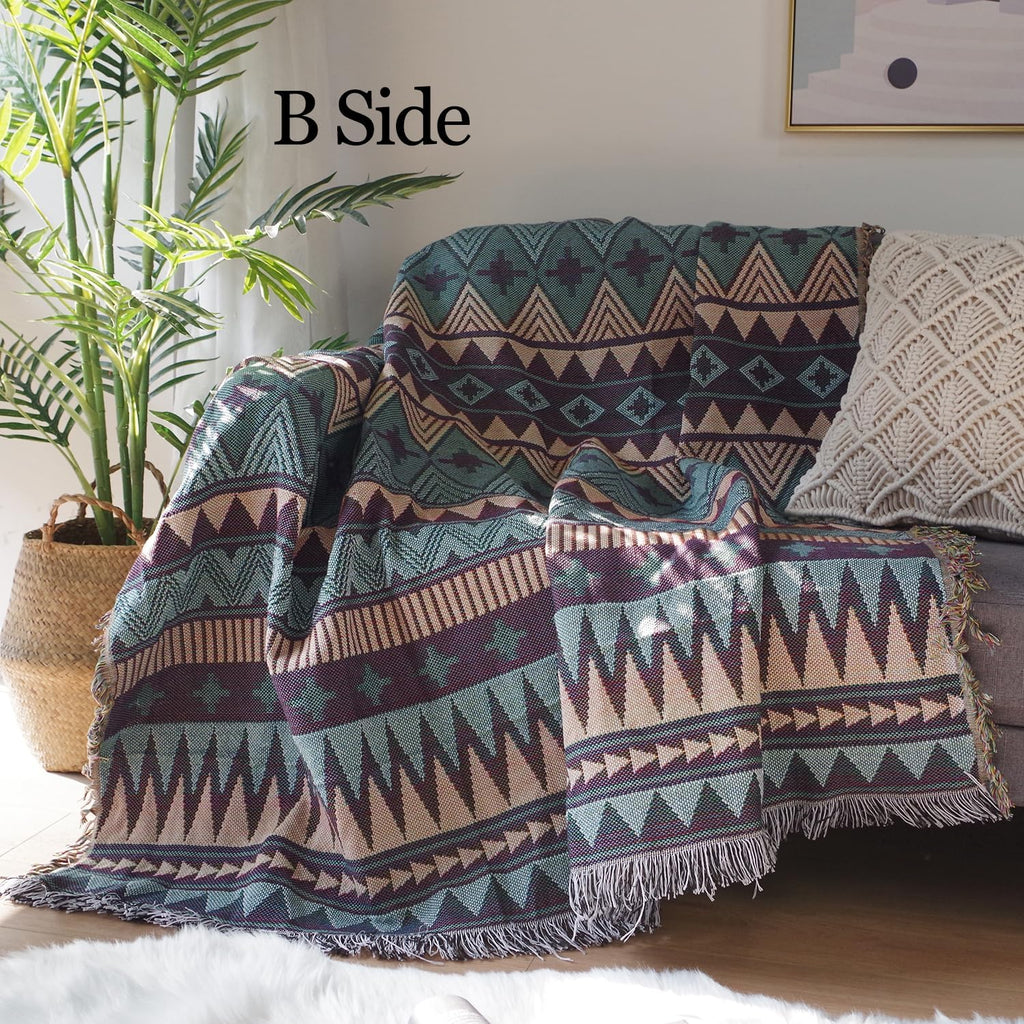 Boho Decorative Throw with Geometric Woven Design for Sofa and Home Decor