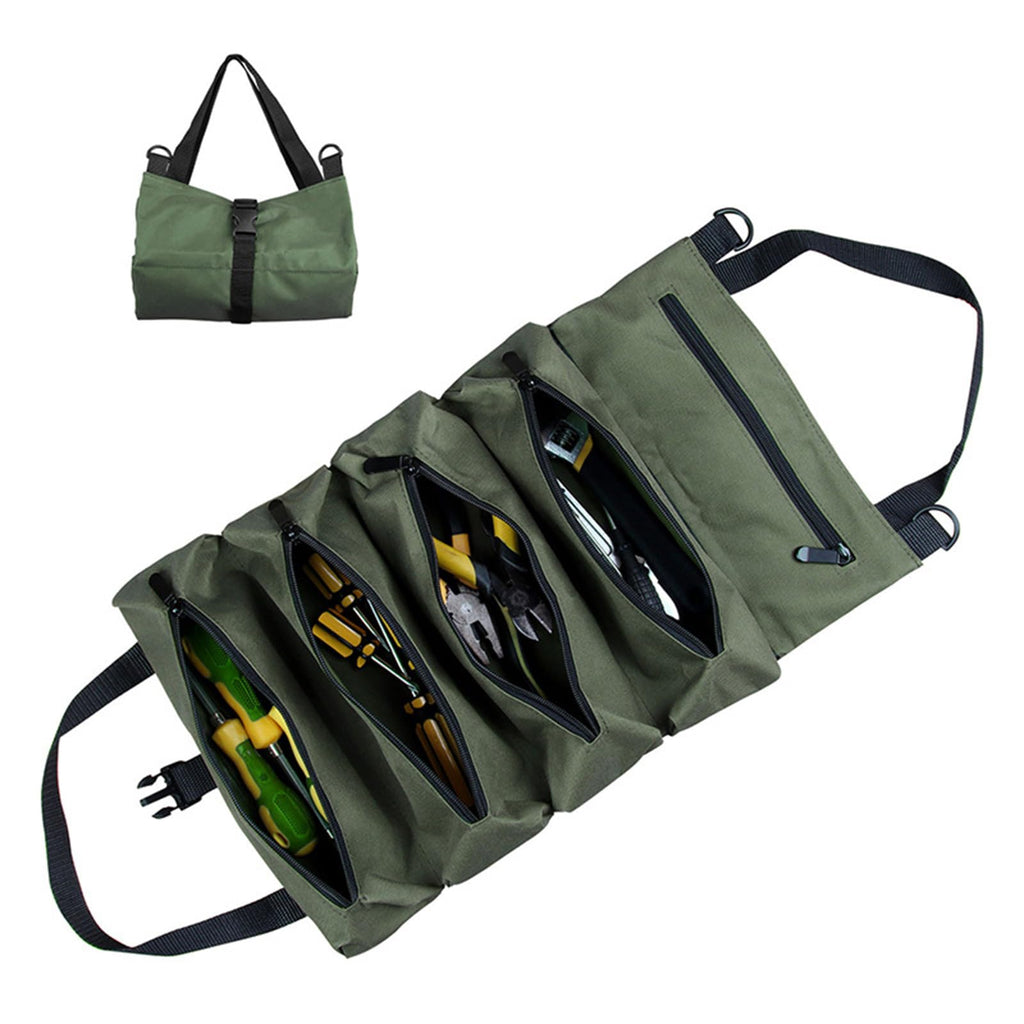 Canvas Tool Roll Organizer with Multi Compartment Foldable Design for Tools Car Kits and Storage
