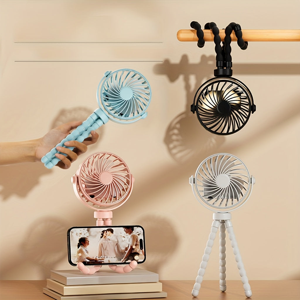 Rechargeable Octopus Mini Fan with Flexible Tripod, LED Night Light and Portable Hands-Free Design