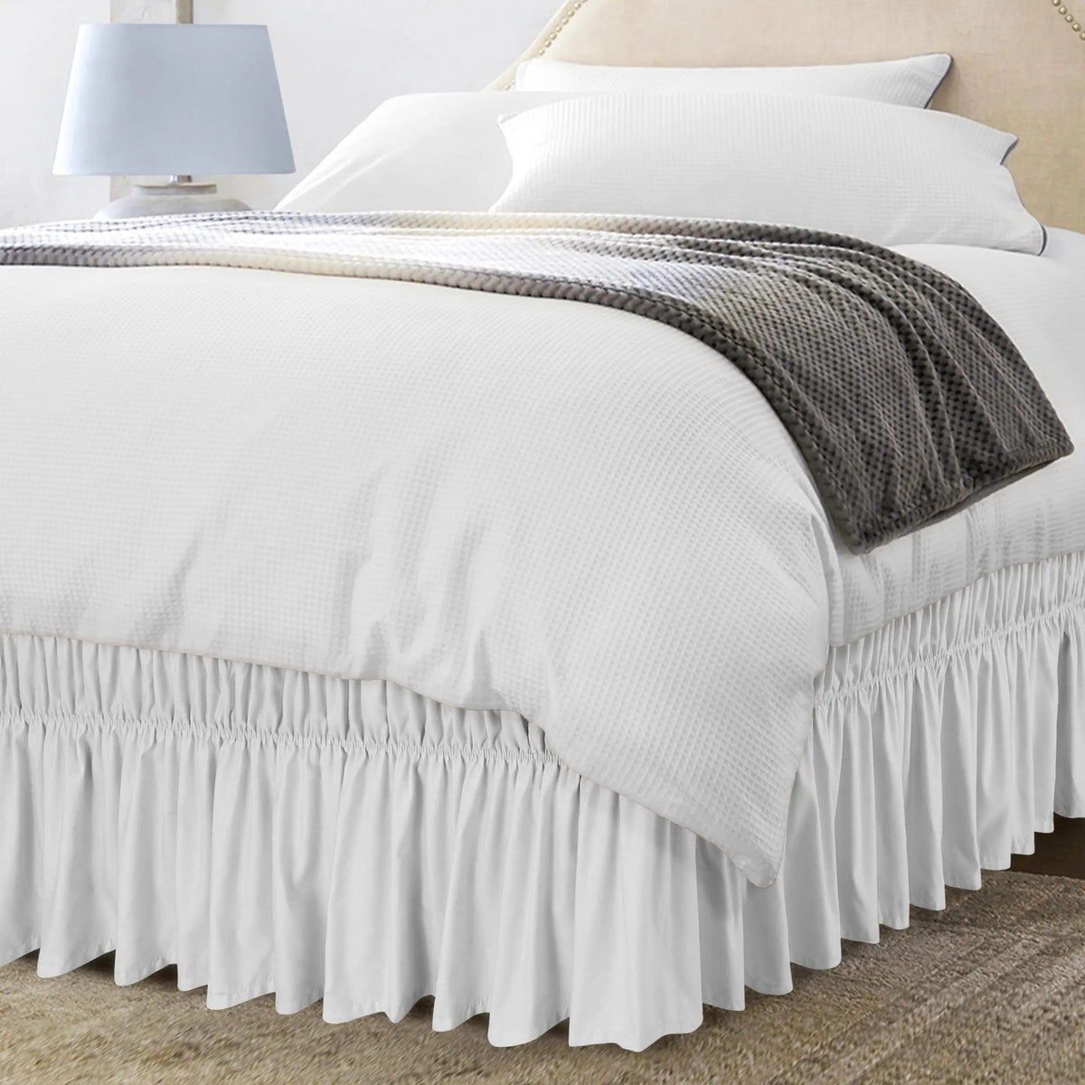 Queen Bed Skirt Elastic Wrap Around Dust Ruffle Wrinkle and Fade Resistant for Adjustable Beds