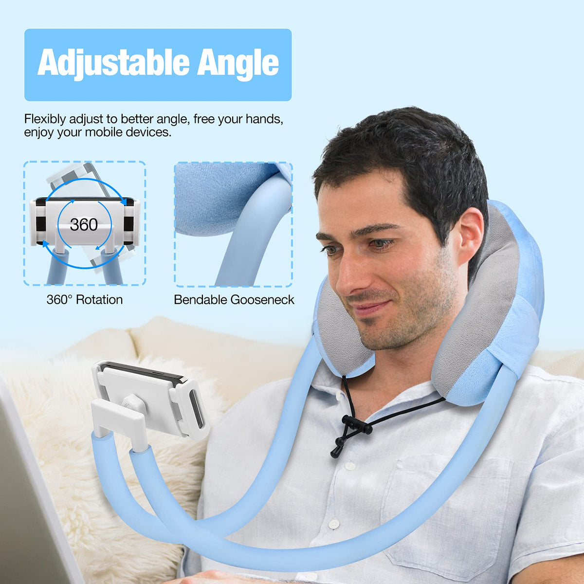 Neck Phone Holder with Flexible Gooseneck and 360° Rotation for Hands Free Viewing on Phones and Tablets