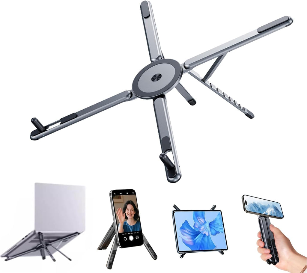 Magnetic Phone Holder with Foldable Tripod and Portable Stand for Multi Device Use