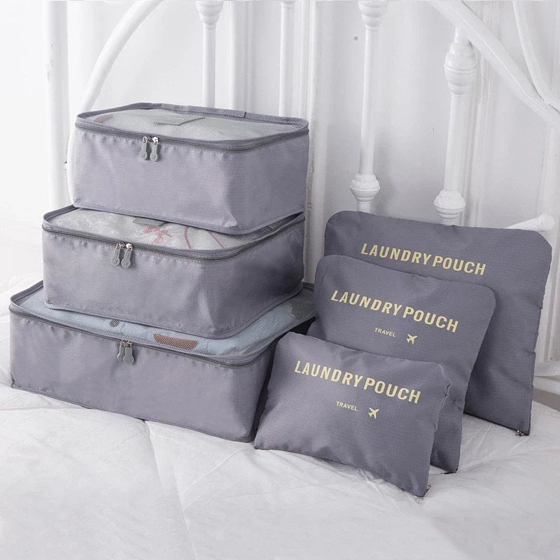 Six-Piece Travel Packing Cubes Set with Mesh Panels for Luggage and Suitcase Organization
