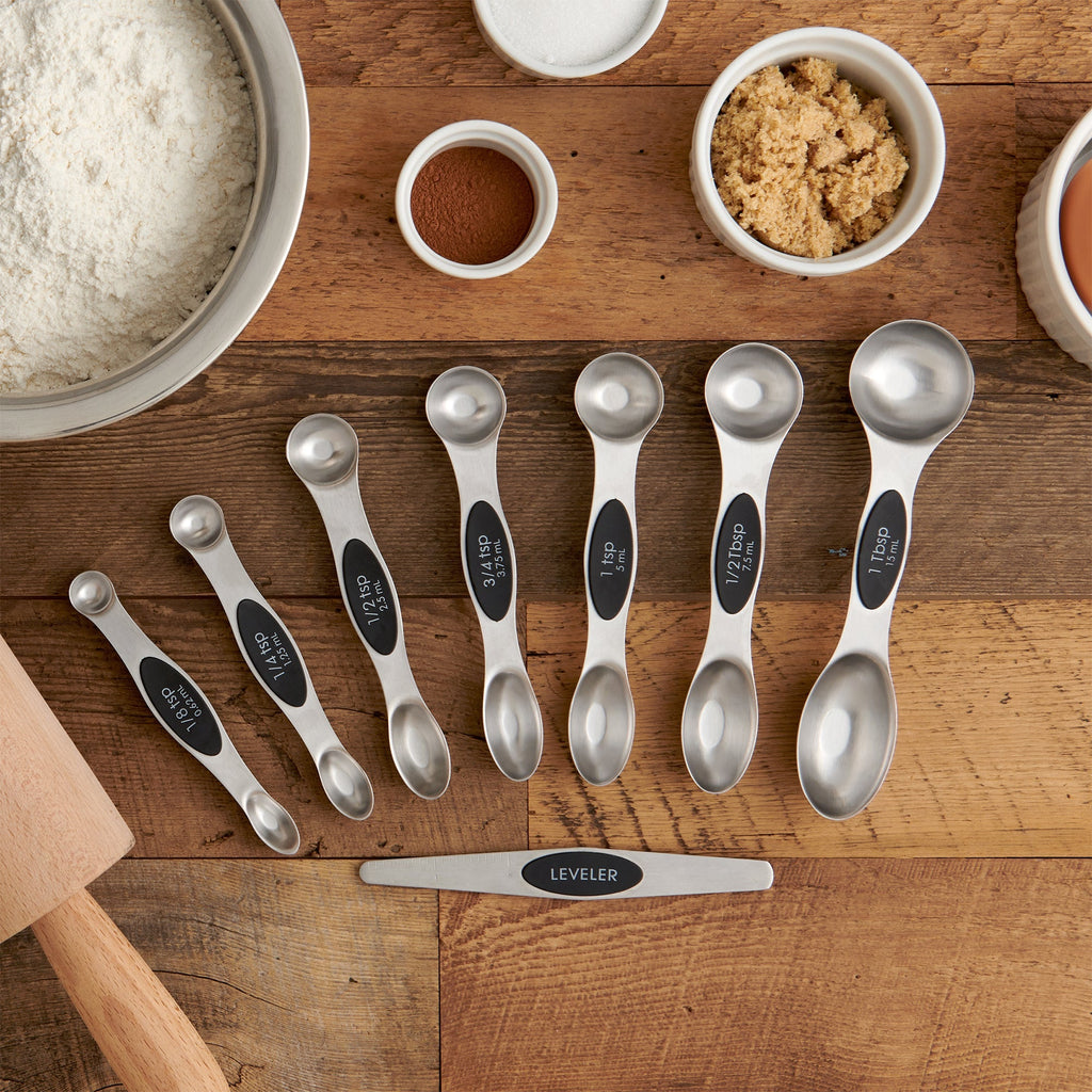 7Pcs Magnetic Measuring Spoons Stainless Steel Dual Sided Set with Clear Markings for Baking and Cooking