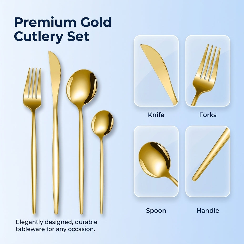 16 Piece Matte Cutlery Set 304 Stainless Steel Knife Fork Spoon Set for Kitchen Dining and Table Use