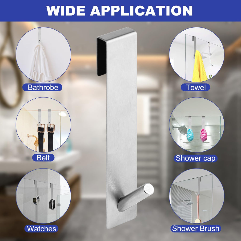 2 Pcs Stainless Steel Shower Door Hooks with S Shape Hanging Design for Towels and Bathrobes