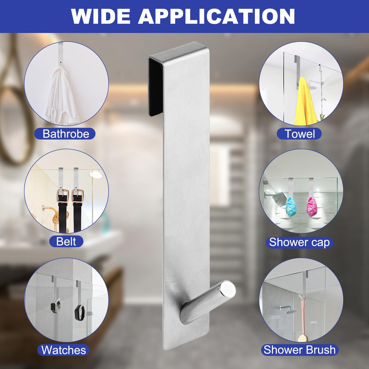 2 Pcs Stainless Steel Shower Door Hooks with S Shape Hanging Design for Towels and Bathrobes