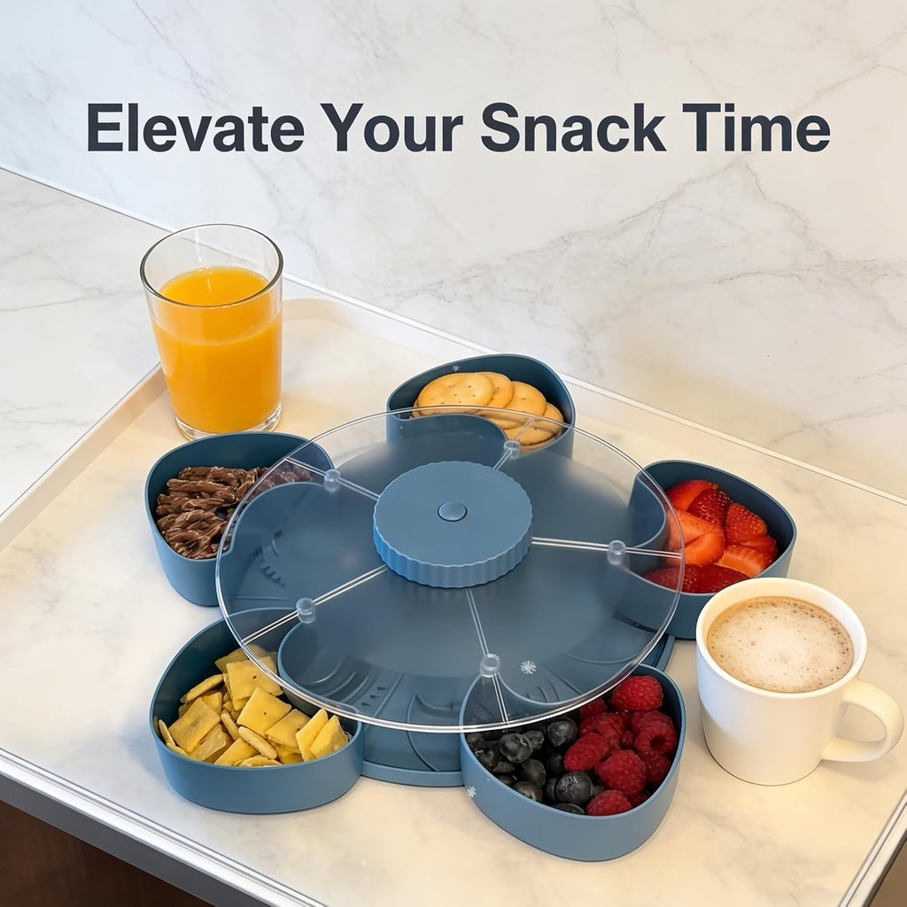 Rotating Snack Tray with Divided Compartments for Fruits Vegetables and Party Serving
