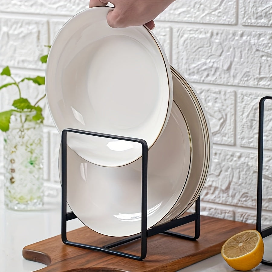 Metal Plate Holders Organizer with Rubber Guard Lining for Cabinet Counter Display and Dish Drying