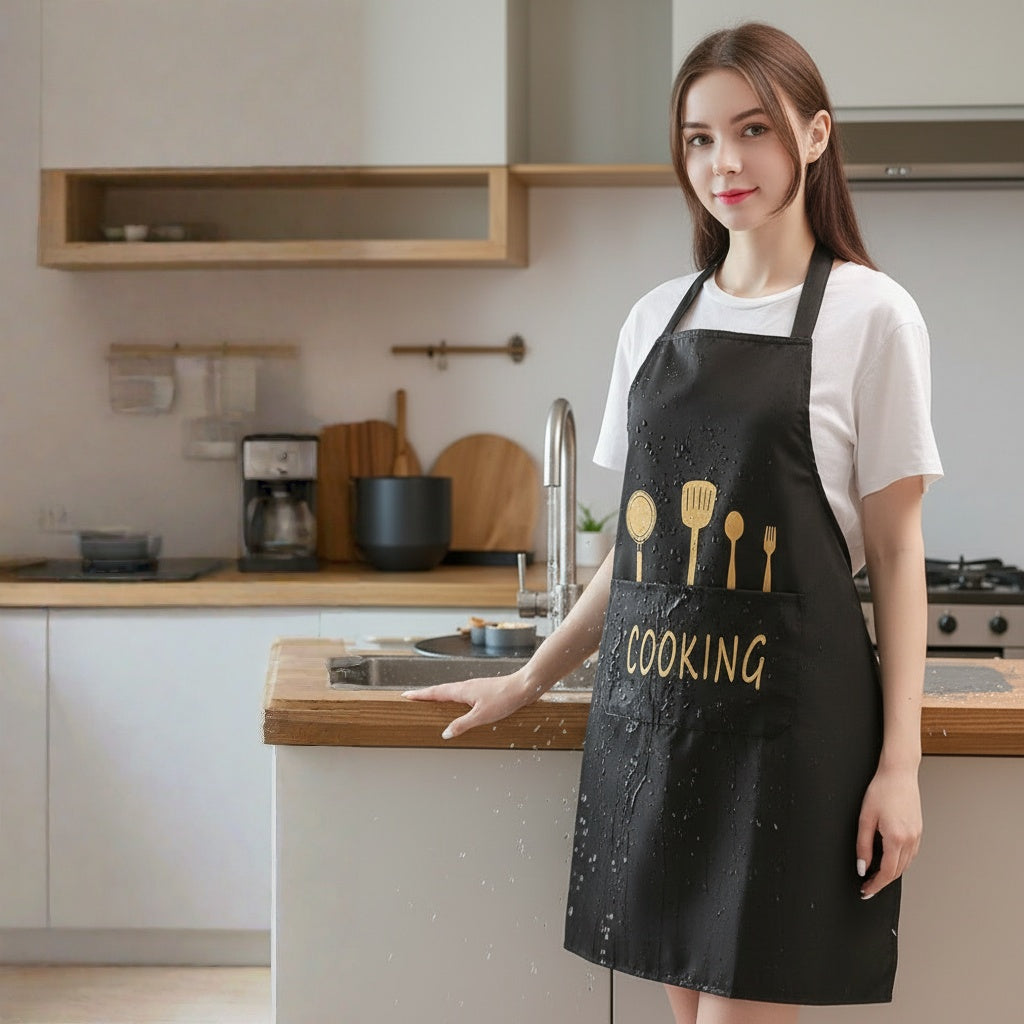 Waterproof Kitchen Apron with Side Towel Pockets for Cooking Dishwashing and Coffee Prep