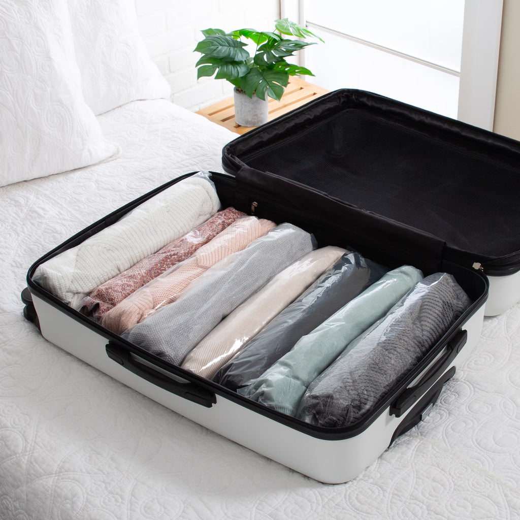 Roll Up Compression Bags with No-Pump Design for Clothes, Blankets, and Travel Storage