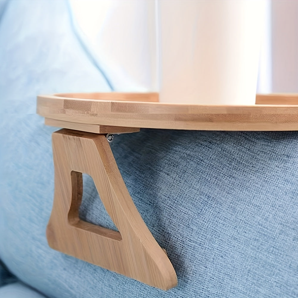 Foldable Sofa Armrest Tray with Clip On Design for Snacks Drinks and Living Room Use