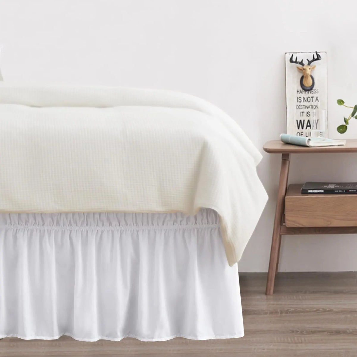 Queen Bed Skirt Elastic Wrap Around Dust Ruffle Wrinkle and Fade Resistant for Adjustable Beds