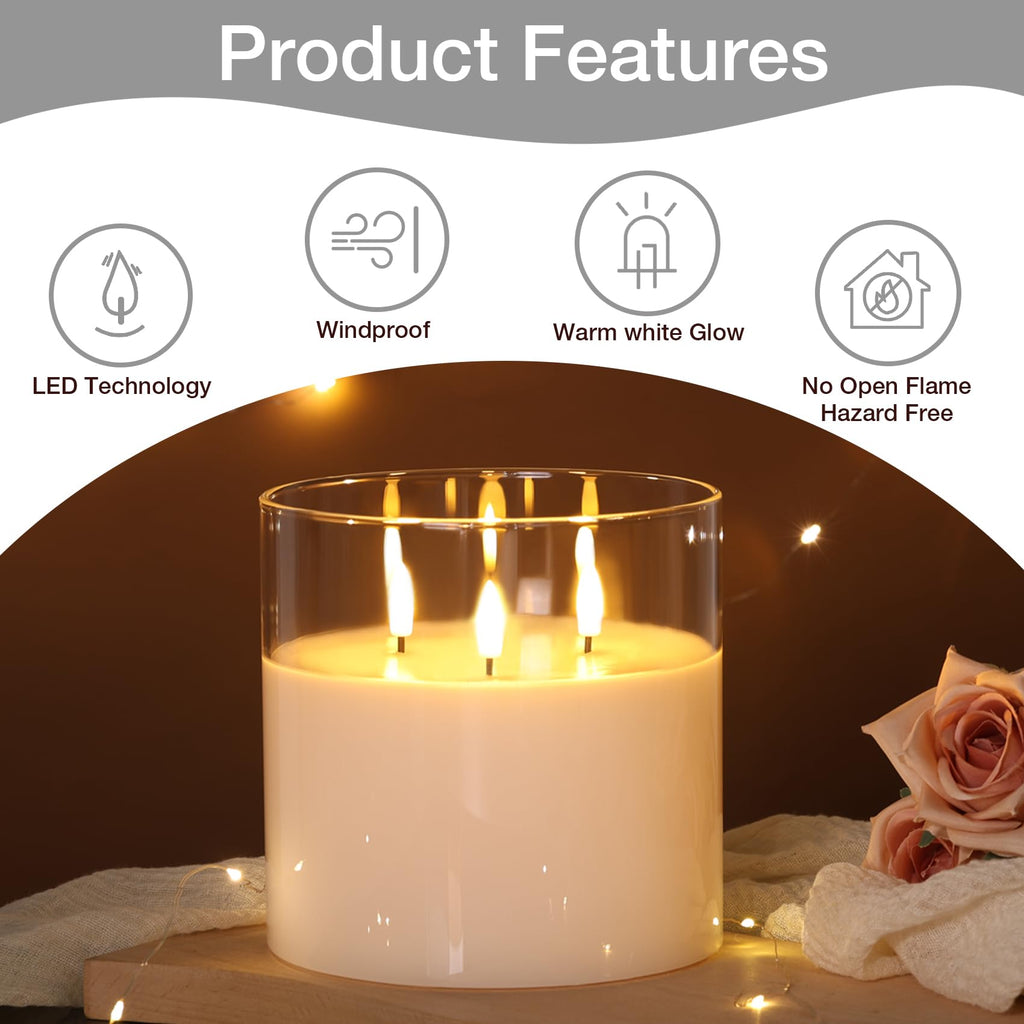 Remote LED Candle with Real Wax Floral Glass and Timer Control for Home Décor
