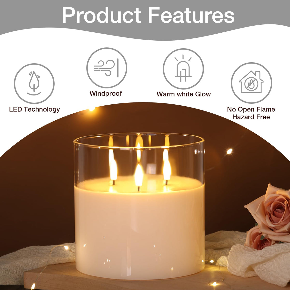 Remote LED Candle with Real Wax Floral Glass and Timer Control for Home Décor