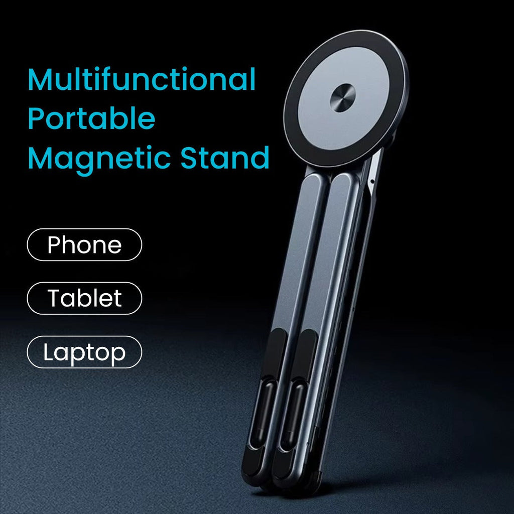 Magnetic Phone Holder with Foldable Tripod and Portable Stand for Multi Device Use